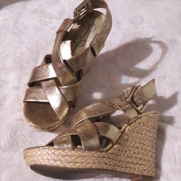 Jessica Simpson wedge Sandals 7m  leather - Picture 1 of 8